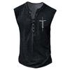 Novo colete masculino casual esportivo sem mangas com estampa digital desgastada, de sete botões, com abertura frontal e bolsos abertos, estilo europeu e americano