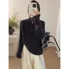 Suéter de Lã 100% Pura Simples com Zíper e Gola Alta Soltinho para Mulheres Outono/Inverno 2026 Top de Tricô de Inverno