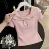 Camiseta cuadrada de manga corta estilo coreano para mujer, nuevo lanzamiento de verano 2026, casual, simple, moda, ajuste ceñido, top versátil ins