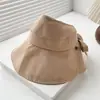 Chapéu de sol de borracha preto de verão para senhoras com laço UV chapéu de pescador com cobertura facial aba larga chapéu de sol atacado