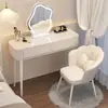 Tocador blanco sencillo para dormitorio, tocador moderno minimalista para apartamento pequeño, tocador de maquillaje calmante estilo wabi-sabi crema de lujo ligero