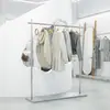 Estante de Exhibición para Tienda de Ropa Acero Inoxidable Cepillado Estante de Exhibición Isla de Pie Estantes para Ropa de Hombre y Mujer Perchero