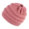 Chapéu de lã tricotado com abertura para rabo de cavalo feminino, chapéu pullover quente de outono e inverno europeu e americano, várias cores, sem etiqueta CC