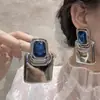 Pendientes Cuadrados Geométricos Simples de Metal Espejado Exagerados Pendientes para Mujer Retro Diamante Cristal Pendientes de Exhibición