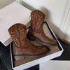 Botas bordadas imprescindibles para viajar, botas Martin vintage para mujer, botas altas marrones, botas largas, botas vaqueras occidentales, botas para mujer