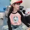 Camiseta Manga Longa Color Block Gola Redonda para Meninas Infantil De Rong Estilosa Base Aconchegante para Outono/Inverno Top Versátil