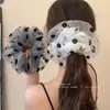Goma para el pelo de lunares de doble capa, Accesorio para el pelo de organza para mujer, Cuerda para el pelo elegante tipo red, Estilo perezoso para coleta