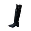 Botas Martin Chunky de Salto Alto da Moda para Mulheres, Estilo Francês Verão e Outono Novas Botas Slim Franzidas, Botas Longas de Equitação