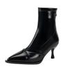 2024 Botas finas estilo europeu e americano com salto fino e salto alto, botas curtas femininas com zíper costurado, outono e inverno, novo estilo elegante