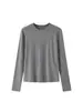 Suéter de Punto de Cuello Redondo de Manga Larga de Alta Gama Estilo Old Money para Mujer, Camiseta Básica Ajustada 13415