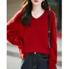 Básico de corte ajustado, favorecedor escote en V, forro polar, cálido, cuello suave, top capa base, suéter tejido para mujer, amarillo pluma