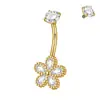 Anillo para Ombligo de Acero Inoxidable Galvanizado con Circonita Blanca Trébol de Cuatro Hojas Cuadrado Mariposa Diente Interno Joyería para Piercing