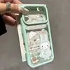 Adecuado para funda de teléfono Apple 17ProMax con colores contrastantes, ventana grande, ranura para tarjeta, paraguas para la lluvia y diseño de conejito de dibujos animados 18 cubierta protectora