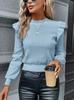 Top de punto acanalado elegante con mangas abullonadas para mujer, color liso, cuello redondo pequeño, comercio exterior europeo y americano, otoño e invierno, casual, versátil