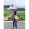 Jeans Vintage Azul de Cintura Alta e Perna Reta para Mulheres, Novo Estilo de Verão, Petite, Emagrecedor, Calças Cropped Largas e Soltas