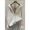 El Estilo Popular de Este Año es Único y Chic, Estilo Perezoso de Finales de Otoño Chaqueta de Suéter de Punto Blanca para Mujer