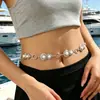 Venta al por mayor transfronteriza de Cadenas Metálicas Doble Disco con Perlas Vintage para la Cintura, Cinturones Estilo Bohemio para Mujeres para Combinar con Vestidos