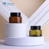 Em estoque frasco de creme para os olhos marrom de 50g com Tampa Preta frasco de vidro para creme verde oliva de ombro oblíquo de 30g sub-frasco cosmético
