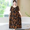 Vestido de Verão de Algodão e Seda Floral de Manga Curta para Mãe com um Estilo Retrô Elegante e Saia Longa de Algodão Artificial 2026