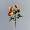 Ramo de Rosas Sonrientes de 4 Cabezas de Alta Calidad, Rosa Pequeña Retro, Accesorios para Ramo de Boda en Casa, Ramo de Flores Artificiales de Seda