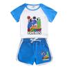 Traje de verano Rainbow Friends para niños y niñas 2023 nuevo conjunto de dos piezas de algodón con estampado de dibujos animados, manga corta y shorts, pijama