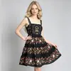 Vestido midi floral vintage estilo europeu com alças, vestido de férias quadrado com ajuste na cintura para emagrecer, direto da fábrica