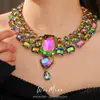 Collar Europeo y Americano con Forma de Corazón Rectangular y Gota de Agua Incrustado de Diamantes, Cadena Clavicular de Lujo Ligero de Nicho, Joyería de Nicho Exagerada de Gama Alta