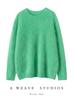 Tricô Pesado Escovado 100% Caxemira Pura Tricô Feminino Gola Redonda Outono e Inverno Novo Solto Manga Longa Camada Base Quente Tricô