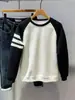 Sudadera Casual Versátil Deportiva Cuello Redondo Camiseta de Manga Larga Colorblock Retro Americano Manga Raglán Marca de Tendencia para Hombre Ajuste Holgado