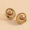 Pendientes de Perla Geométricos Dorados Transfronterizos Europeos y Americanos Color Champaña, Pendientes de Nicho de Gama Alta, Pendientes Estilo Palacio Retro al por Mayor