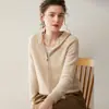 Nuevo cárdigan de cachemira con capucha y cremallera holgado para otoño/invierno 2026 para mujer, abrigo suéter talla grande, prenda exterior con capucha de punto