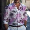 Camisa casual masculina transfronteiriça com estampa, mangas compridas, gola de lapela e botões estilosos