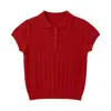 Suéter de Lã 100% Gola Polo Tricô Canelado Manga Curta Feminino Outono Emagrecedor Tricô Canelado Lapela Camada Base