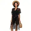 Cardigan de Encaje Popular de Bikini de Amazon Vestido de Playa Europeo y Americano Sexy de Verano de Longitud Media con Borlas Chal Protector Solar