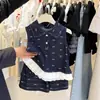 Conjunto de Chaleco de Mezclilla para Niñas Verano 2026 con Adorno de Encaje, Nuevo Estilo sin Mangas Falda Corta Conjunto de Dos Piezas Atuendo Elegante