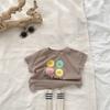 Camiseta infantil de estilo coreano con letras sonrientes de verano para hombre y mujer, top holgado de algodón de manga corta a la moda para bebés