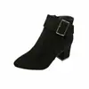 2025 Exportación Otoño e Invierno Nuevas Botas Cortas de Tacón Alto y Plataforma con Hebilla y Punta Estilo Coreano Botas de Gamuza para Mujer Zapatos para Mujer