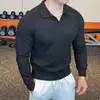 Outono e Inverno de 2025 Tricô Elegante Masculino Gola Seagull Tricô Manga Longa Simples Moda Lapela Versátil Camisa Polo