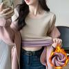 Camisa Base Forrada com Lã Quente para Mulheres, Roupa Térmica de Outono e Inverno, Peça Externa Grossa com Gola Redonda Longa, Top de Lã Integrado, Camisa Térmica