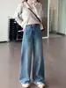Jeans reto azul vintage para mulheres, novo estilo de verão, plus size, cintura alta, solto, modelador, calça de perna larga estreita