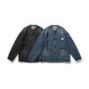 CROWD CITY nuevo cierre estilo chino retro holgado chaqueta de mezclilla lavada en negro abrigo para hombre Y464