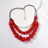 Collar Geométrico Redondo Irregular de Doble Capa Superpuesta de Coral de Resina Roja Nuevo Transfronterizo Moda Retro