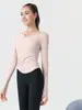 Camiseta de Manga Larga de Yoga de Gama Alta para Mujer, Otoño, Secado Rápido, Transpirable, Cuello en V, Plisada, Adelgazante, Casual, Versátil, Top Deportivo