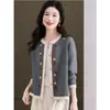 Jaqueta Cardigan de Tricô Bordada Coreana para Mulheres Primavera e Outono Nova Solta com Efeito Emagrecedor Elegante Versátil Gola Redonda Manga Longa Top Grosso