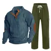 Cross-border masculino outono e inverno novo sportswear duas peças veludo cotelê botão henry camisa e calças retas terno casual