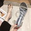 Sandalias y Pantuflas para Mujer Ropa Exterior 2024 Verano Nuevo Estilo Coreano Celebridad de Internet Pedrería Tacón Grueso Tacón Medio Moda Estilo Hada Pantuflas para Mujer