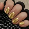 Brillo Dorado Corto Moda Estilo Ins Europeo y Americano Uñas Redondas Almendra Gradiente de Colores Líneas de Polvo Dorado Francés Portátiles