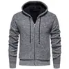 Suéter cárdigan grueso con capucha y forro polar de comercio exterior para hombre en stock, chaqueta de punto cálida casual para hombres jóvenes