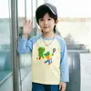 Camiseta de Manga Longa com Estampa de Animal Cartoon para Meninos da Primavera e Outono Novo Estilo para Crianças Pequenas e Médias Algodão Lycra Camiseta Básica de Gola Redonda para Crianças