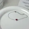 Pulsera de Plata de Ley S925 Chapada en Oro de 18K Granada Roja Simple Lujo Ligero Elegante Amor Diamante Rojo Estilo Japonés y Coreano Estilo Ins Versátil